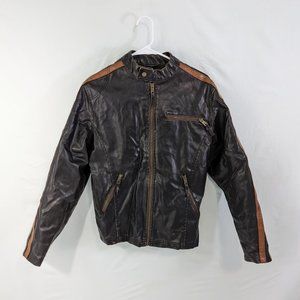 Arizona Jean Co Mens Motorcycle Jacket Faux Leather Zipper Pockets Dark Brown S